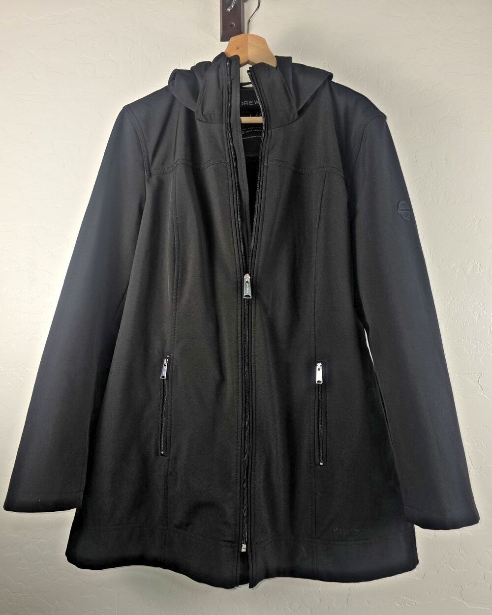 Andrew Marc Black Detachable Hood Water Repellent 4 Way Stretch Rain Jacket Sz L
